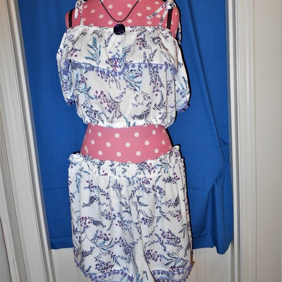 Adore Me Summer PJ Set Crop Top & Shorts (Large)   Purple/White - NWOT - Picture 2 of 7